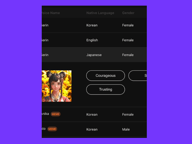 Voice controls panel